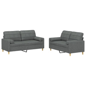 Ensemble de canapés 2 pcs coussins gris foncé tissu
