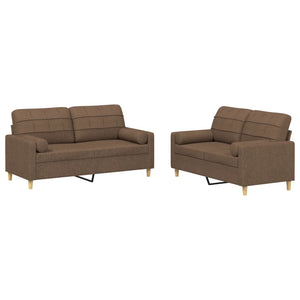 Ensemble de canapés 2 pcs avec coussins marron tissu