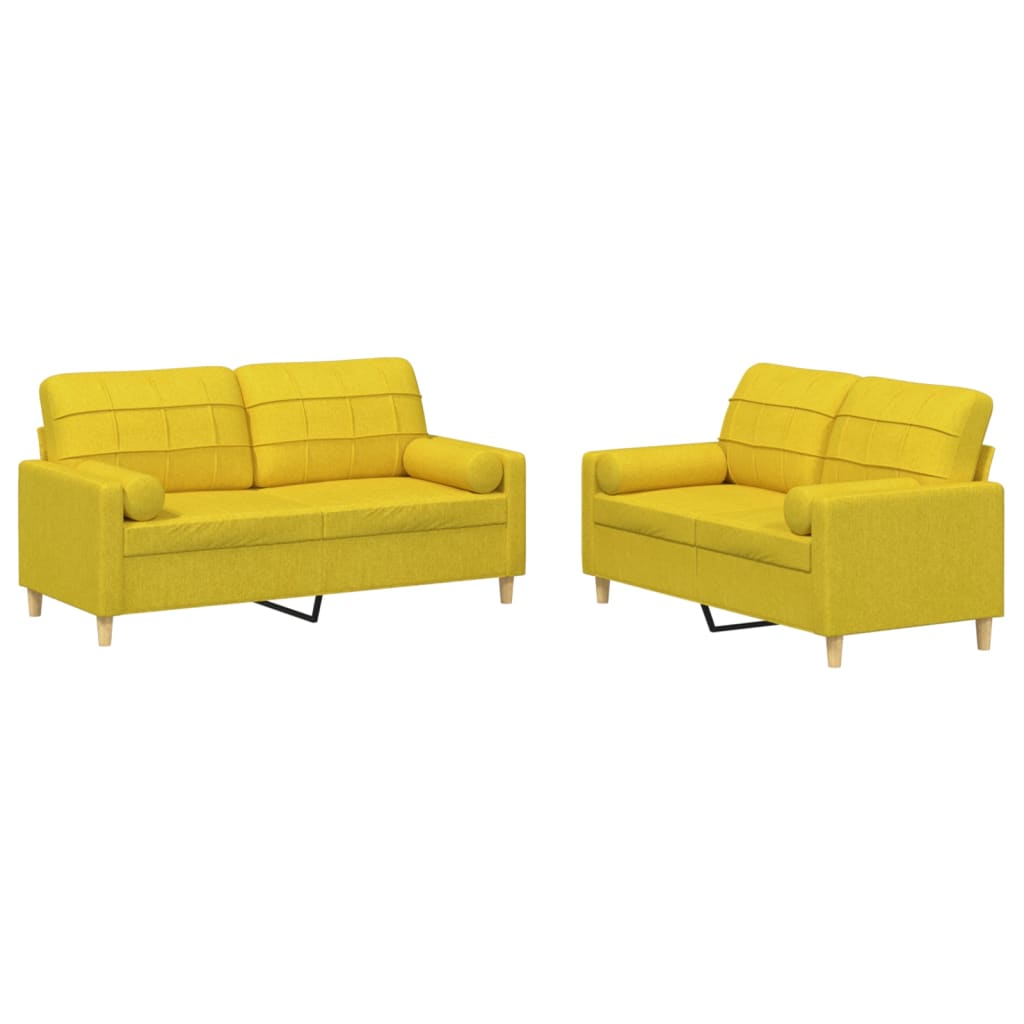 Ensemble de canapés 2 pcs avec coussins jaune clair tissu