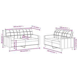 Ensemble de canapés 2 pcs avec coussins jaune clair tissu
