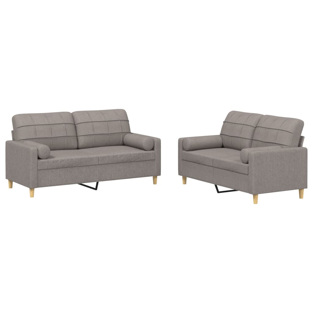 Ensemble de canapés 2 pcs avec coussins taupe tissu