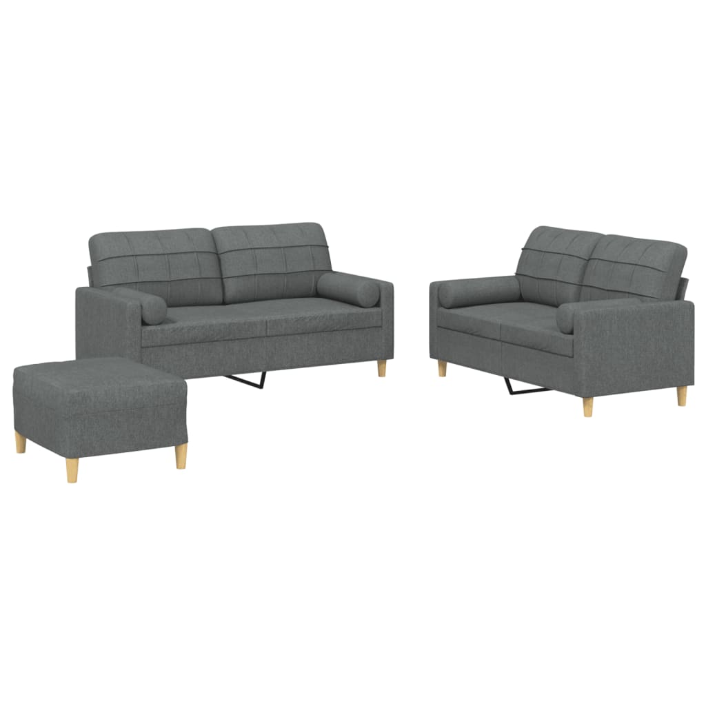 Ensemble de canapés 3 pcs coussins gris foncé tissu