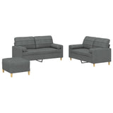 Ensemble de canapés 3 pcs coussins gris foncé tissu