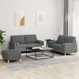 Ensemble de canapés 3 pcs coussins gris foncé tissu