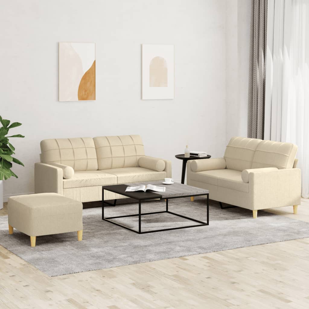 Ensemble de canapés 3 pcs avec coussins crème tissu