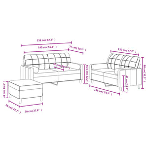Ensemble de canapés 3 pcs avec coussins noir tissu