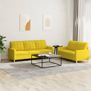 Ensemble de canapés 2 pcs avec coussins Jaune clair Tissu