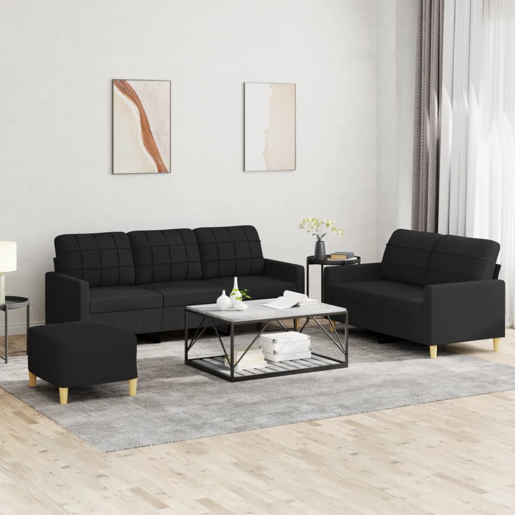 Ensemble de canapés 3 pcs avec coussins Noir Tissu