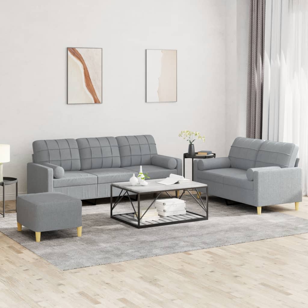 Ensemble de canapés 3 pcs coussins gris clair tissu