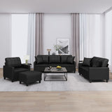 Ensemble de canapés 4 pcs avec coussins noir similicuir