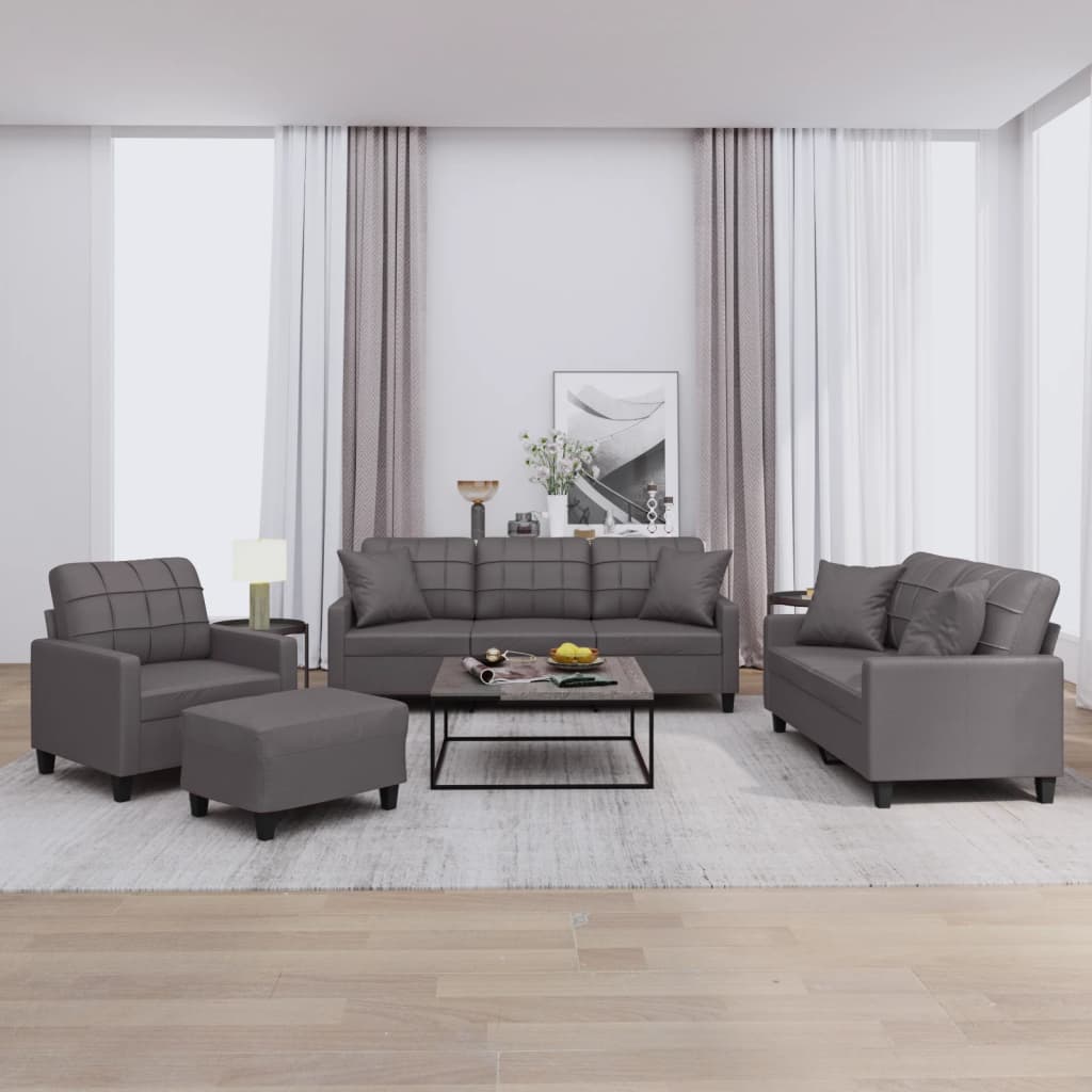Ensemble de canapés 4 pcs avec coussins gris similicuir