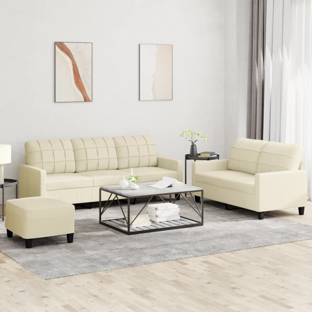 Ensemble de canapés 3 pcs avec coussins Crème Similicuir