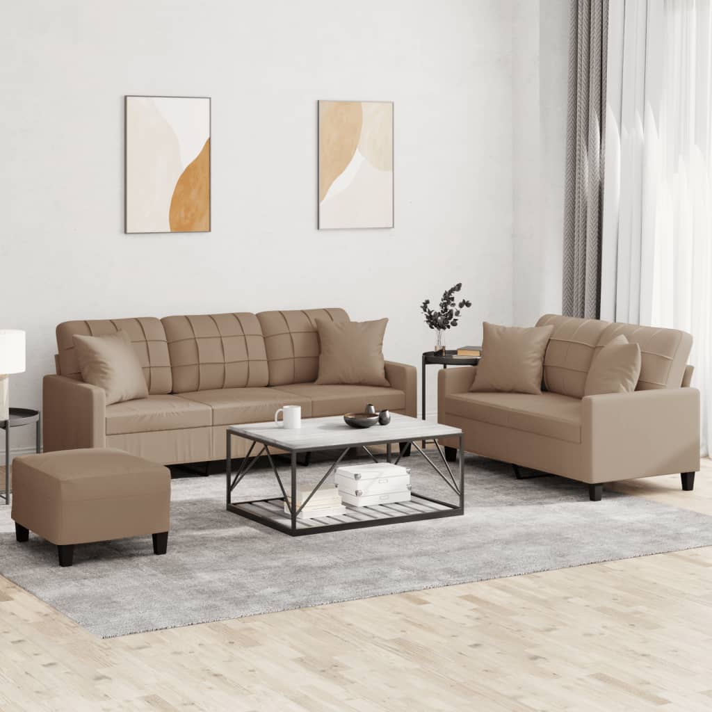 Ensemble de canapés 3 pcs avec coussins cappuccino similicuir