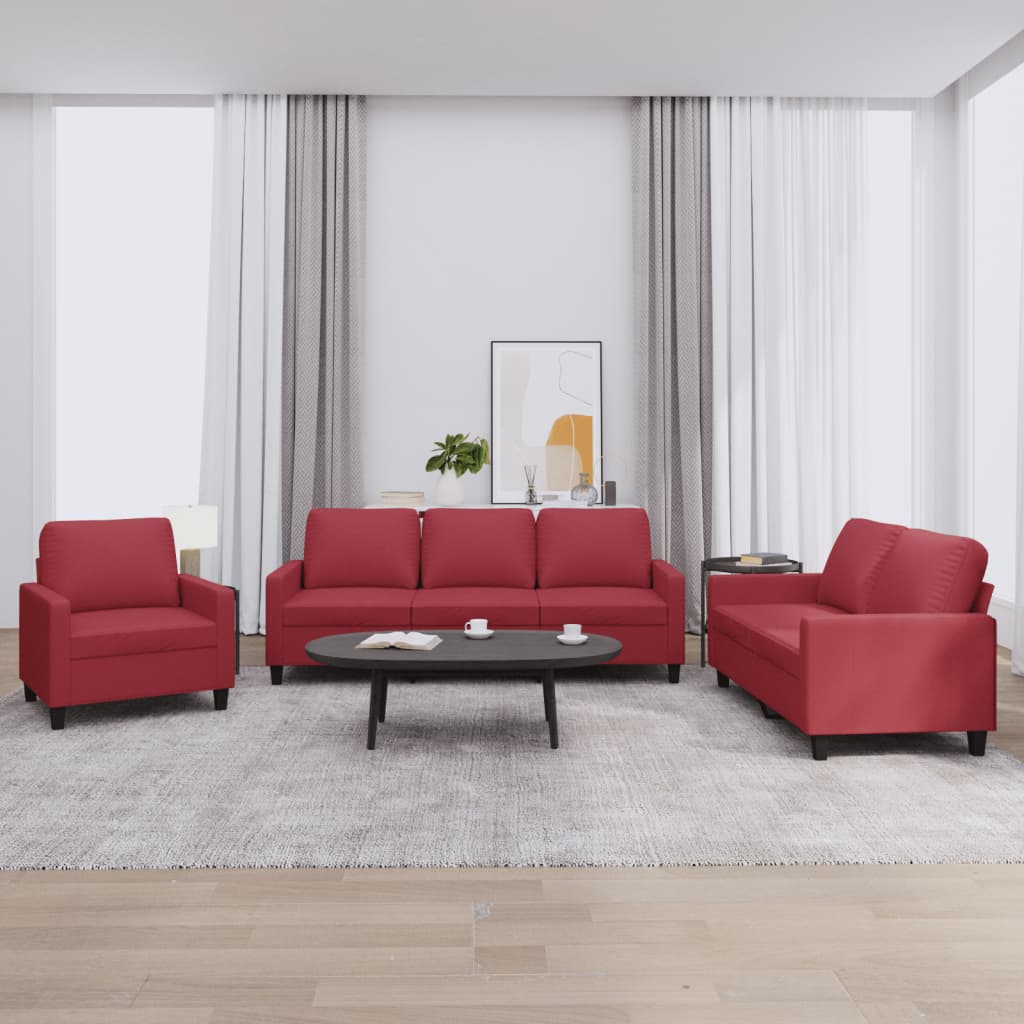 Ensemble de canapés 3 pcs et coussins Rouge bordeaux Similicuir