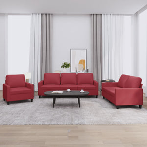 Ensemble de canapés 3 pcs et coussins Rouge bordeaux Similicuir