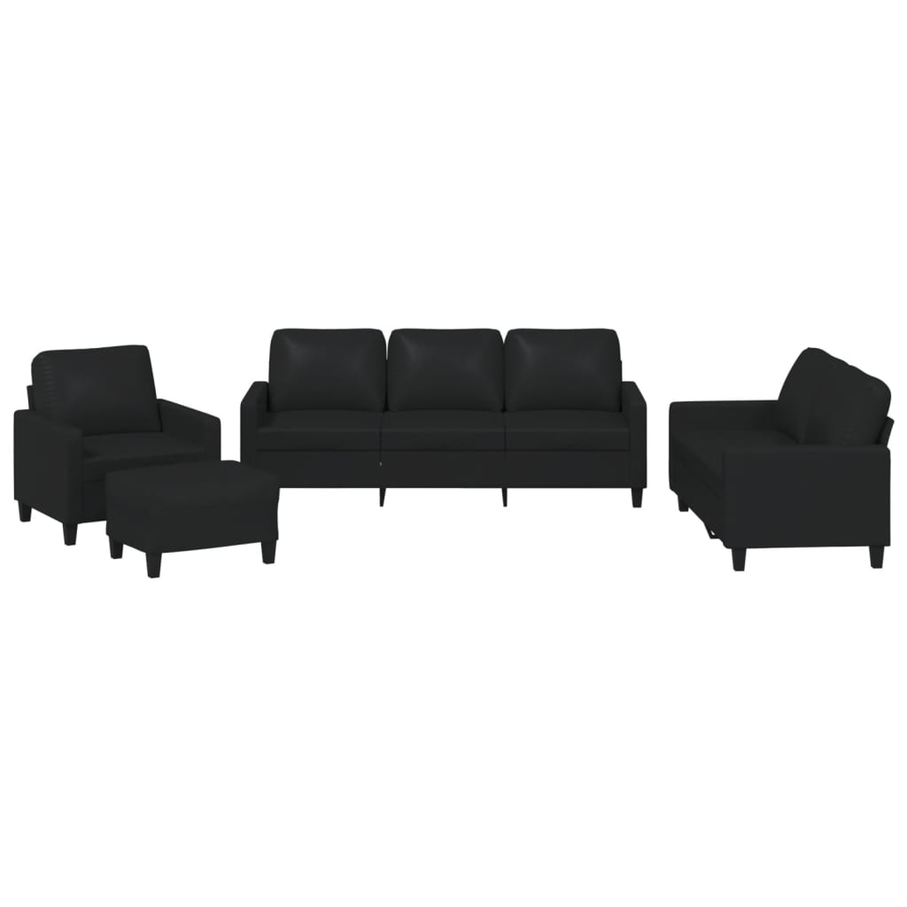 Ensemble de canapés 4 pcs avec coussins Noir Similicuir