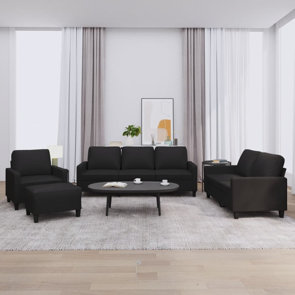 Ensemble de canapés 4 pcs avec coussins Noir Similicuir