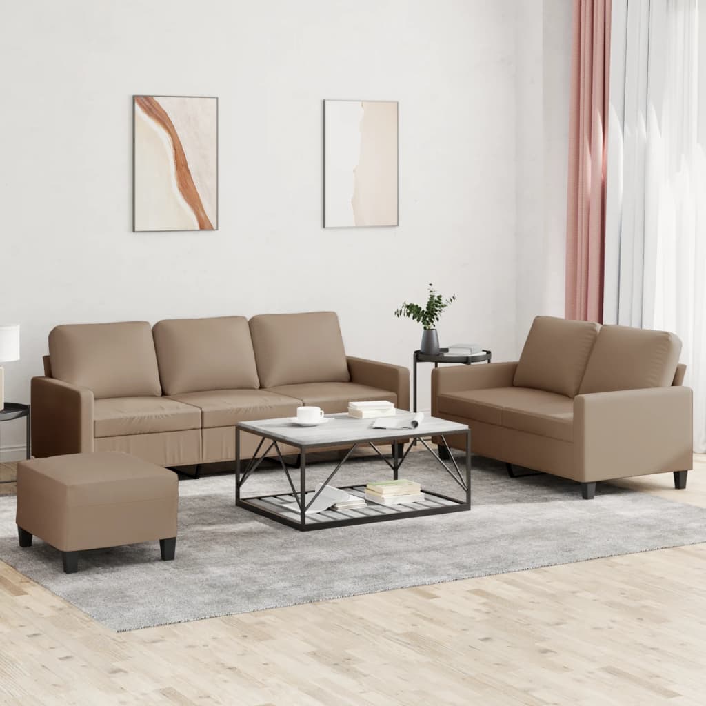 Ensemble de canapés 3 pcs avec coussins Cappuccino Similicuir