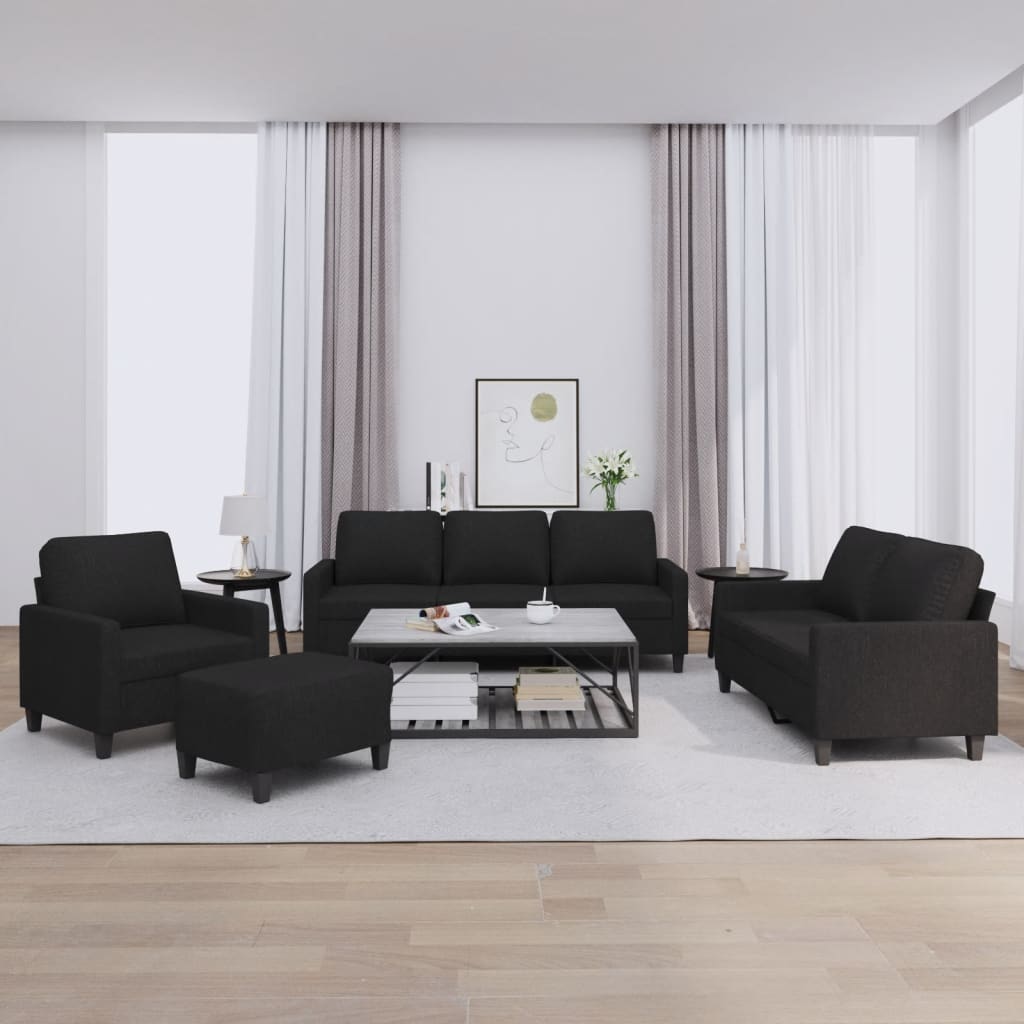 Ensemble de canapés 4 pcs avec coussins Noir Tissu