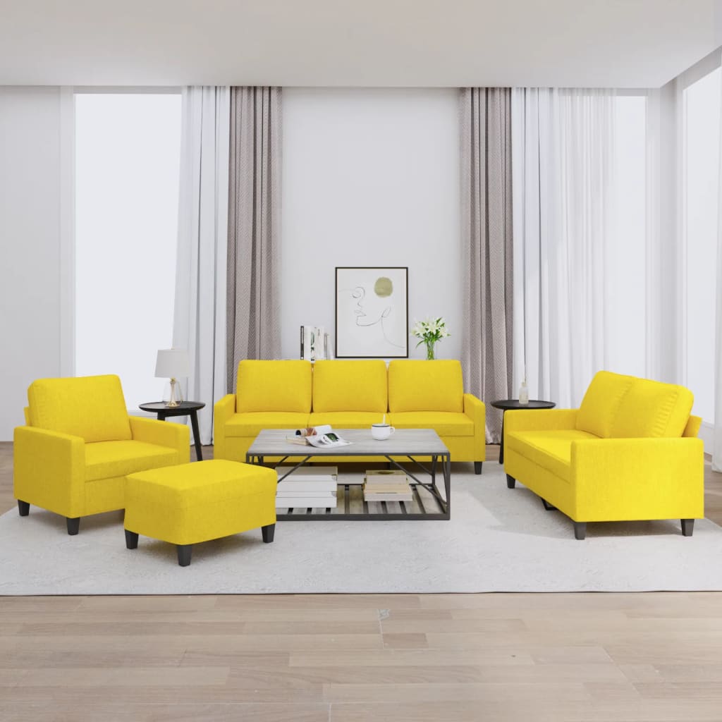 Ensemble de canapés 4 pcs avec coussins Jaune clair Tissu