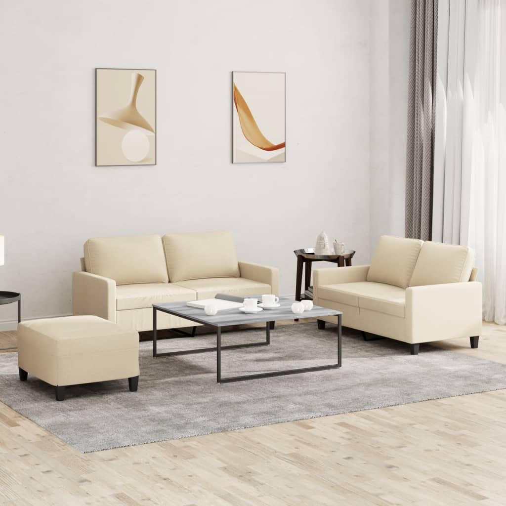 Ensemble de canapés 3 pcs avec coussins Crème Tissu