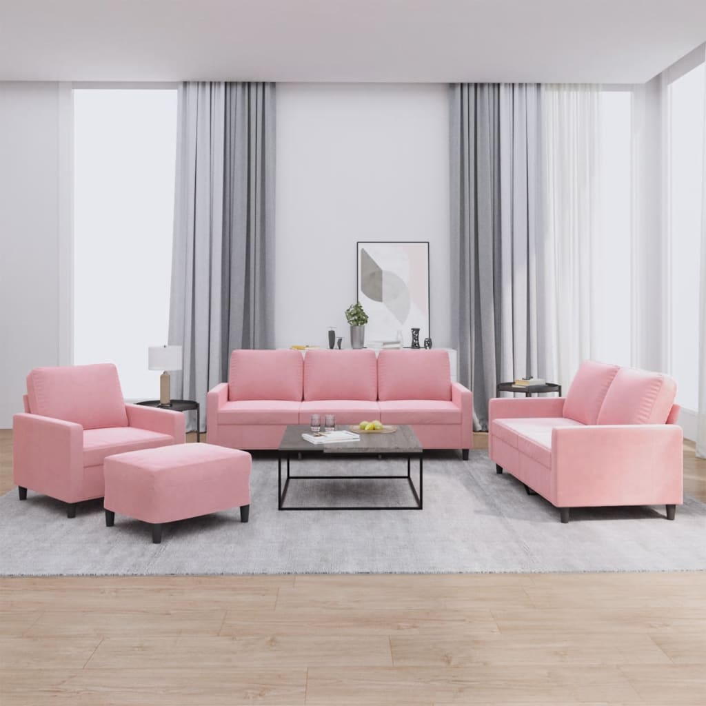 Ensemble de canapés 4 pcs avec coussins Rose Velours