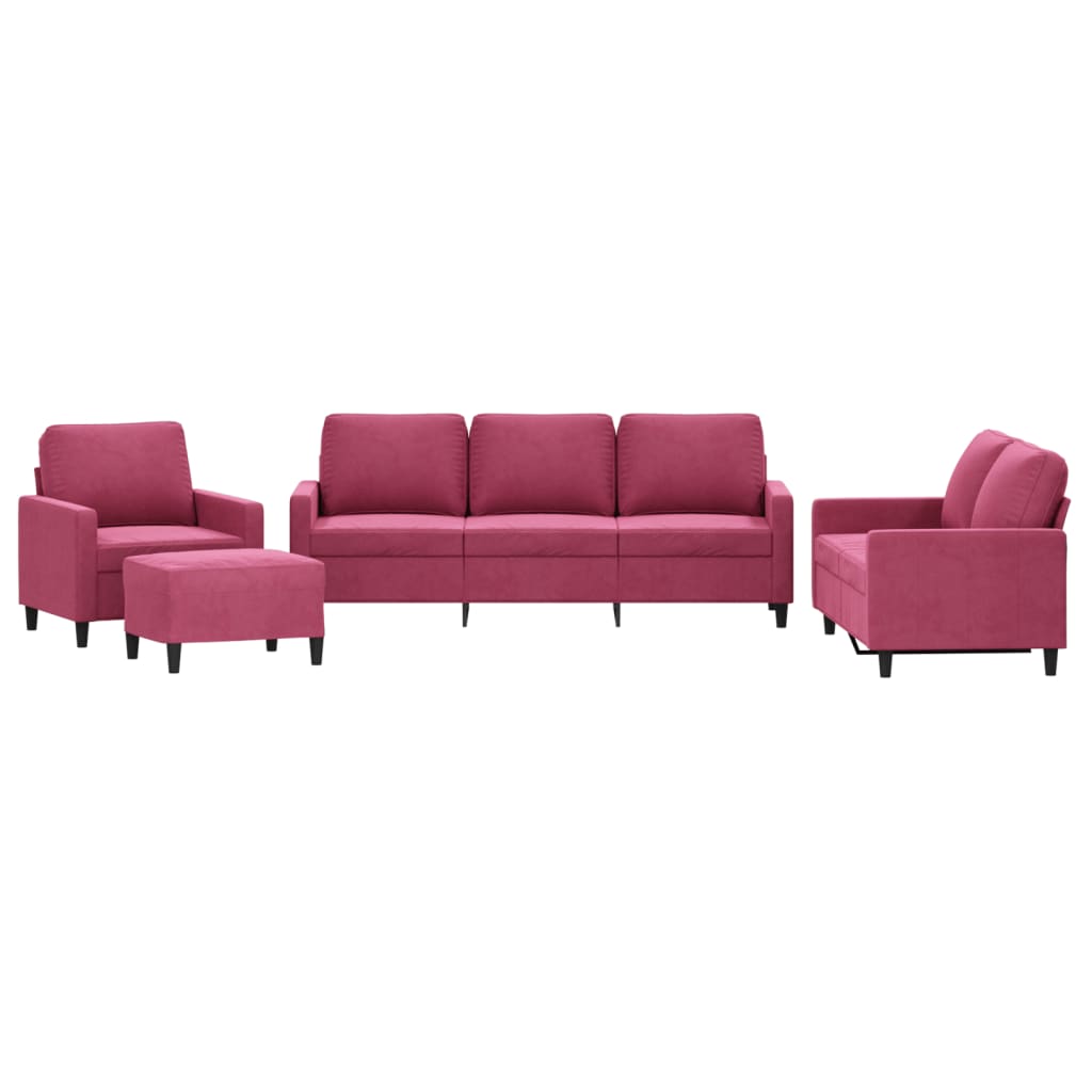 Ensemble de canapés 4 pcs avec coussins Rouge bordeaux Velours