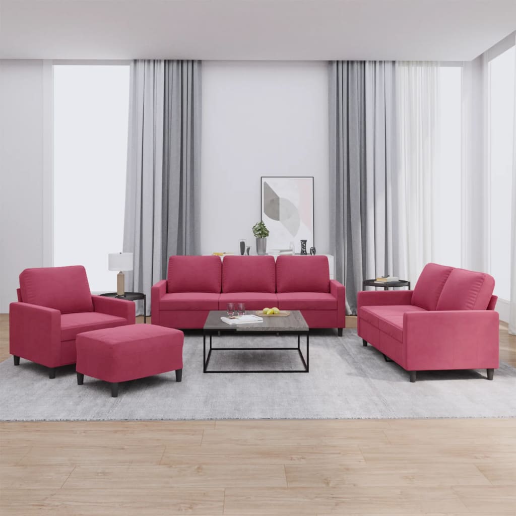 Ensemble de canapés 4 pcs avec coussins Rouge bordeaux Velours