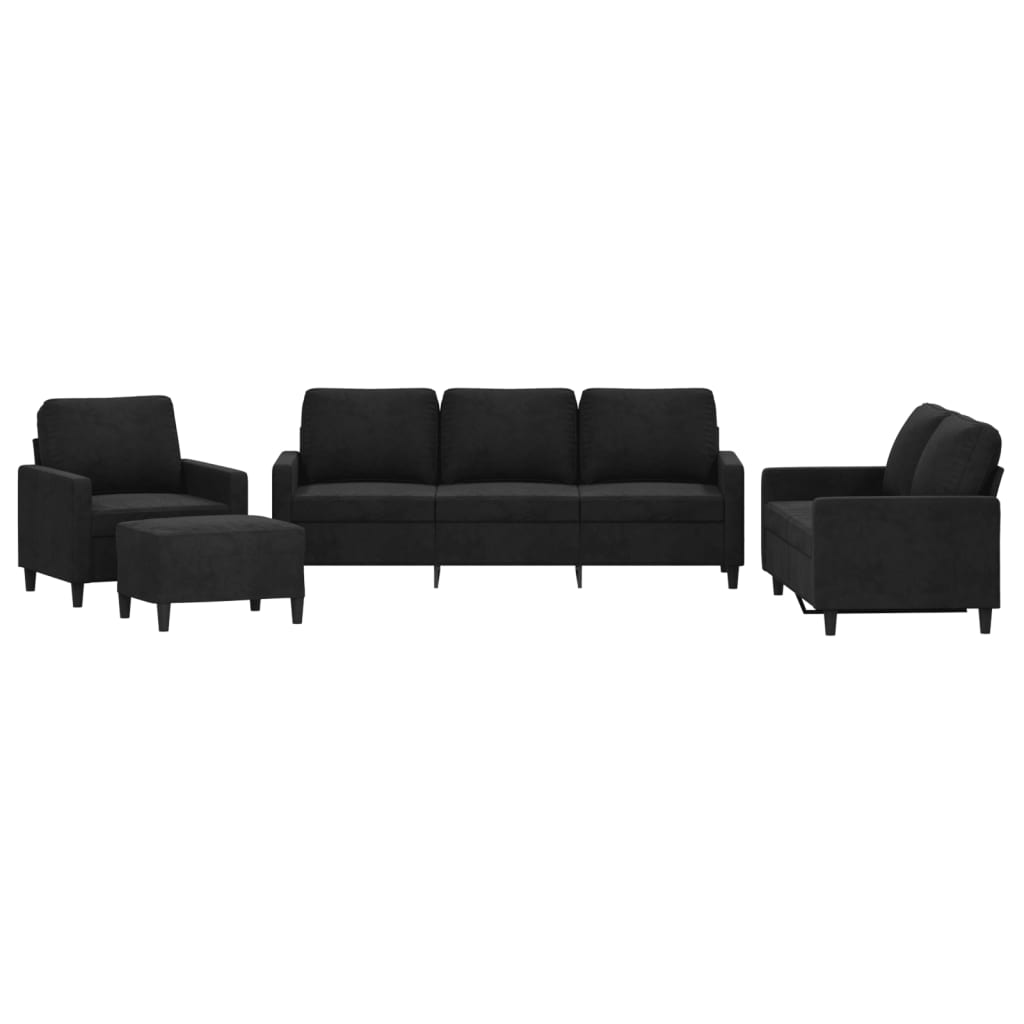 Ensemble de canapés 4 pcs avec coussins Noir Velours