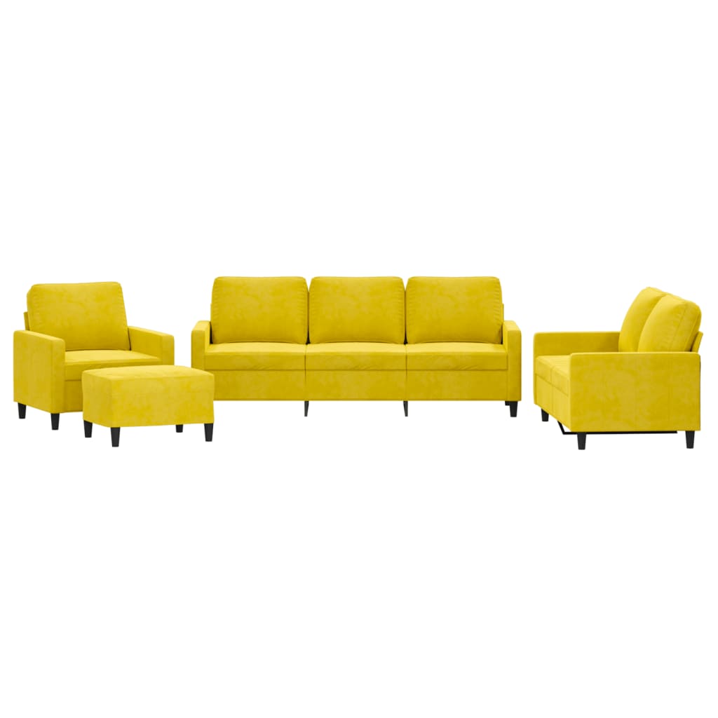 Ensemble de canapés 4 pcs avec coussins Jaune Velours