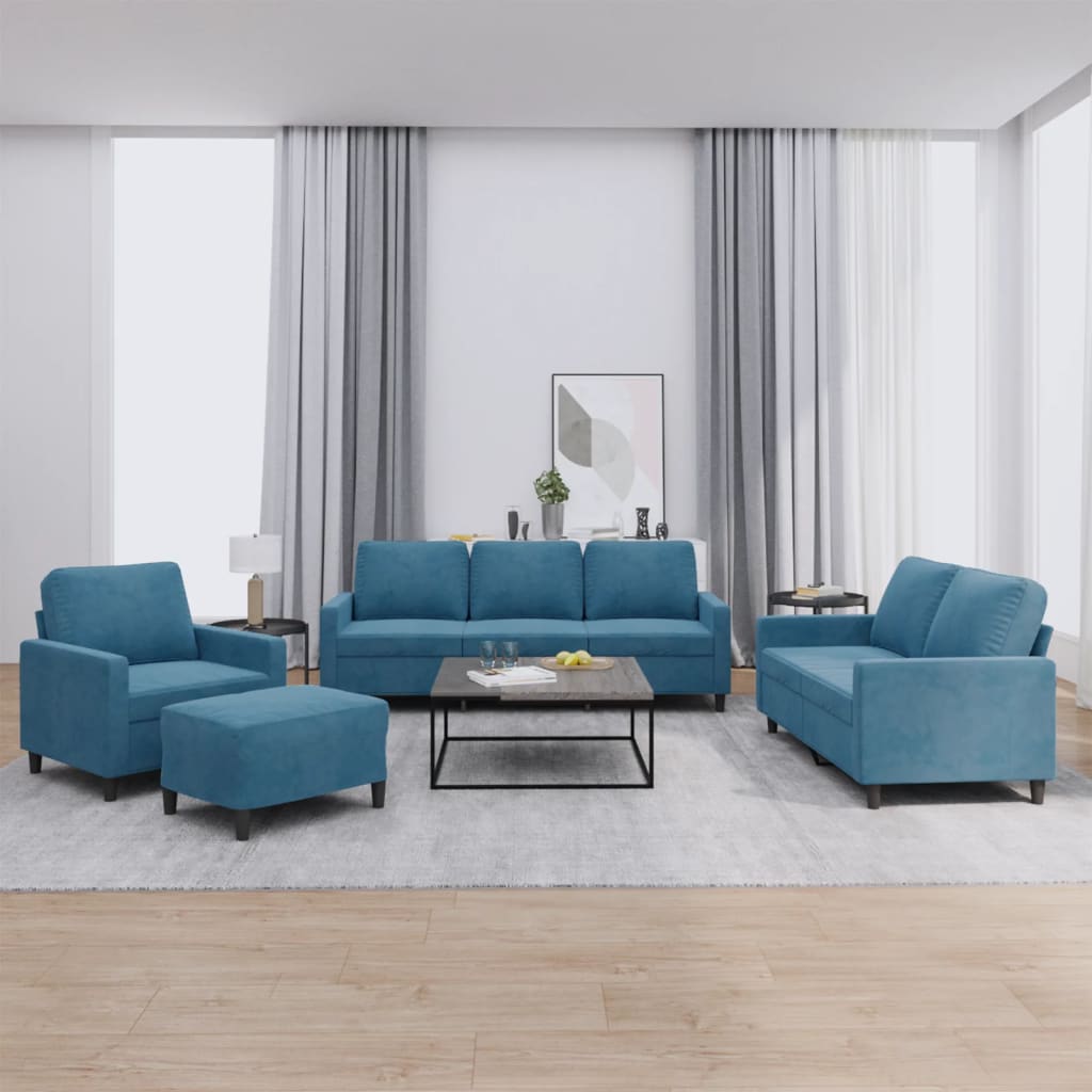 Ensemble de canapés 4 pcs avec coussins Bleu Velours