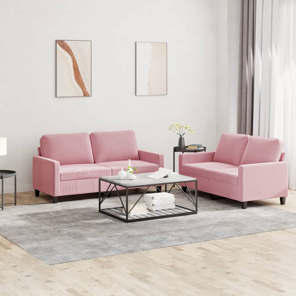 Ensemble de canapés 2 pcs avec coussins Rose Velours