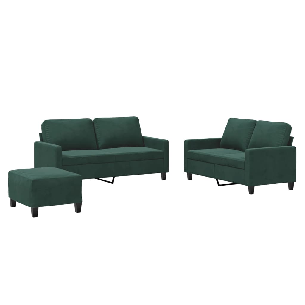 Ensemble de canapés 3 pcs avec coussins Vert foncé Velours