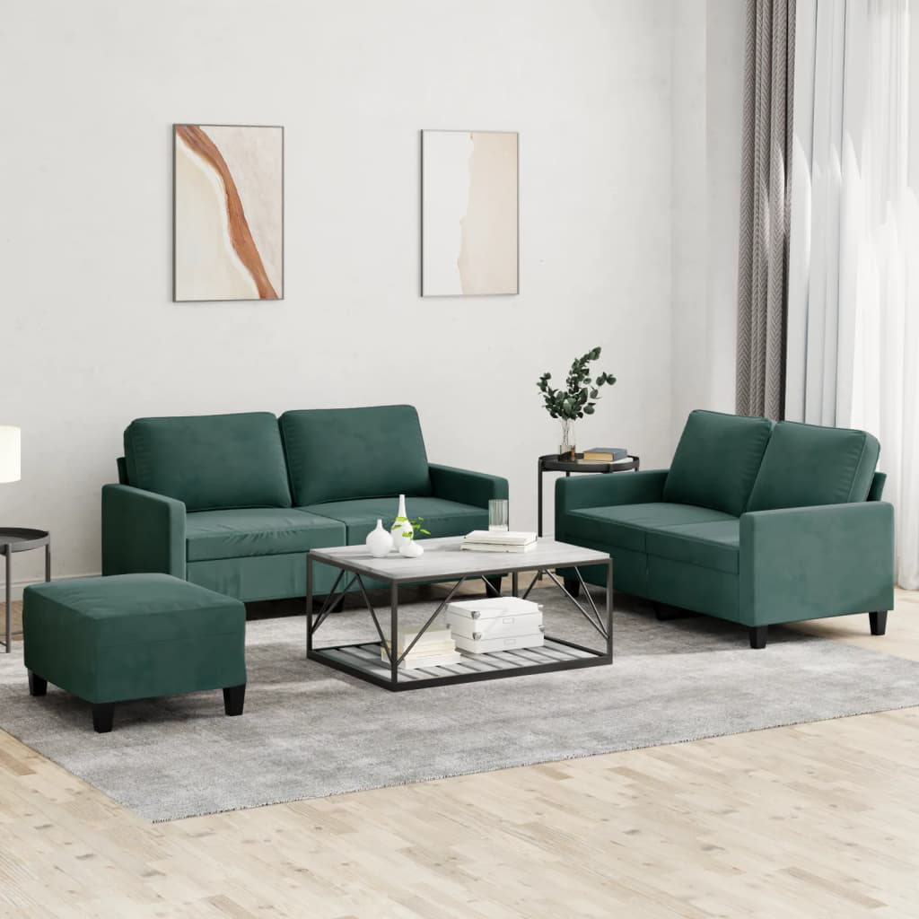 Ensemble de canapés 3 pcs avec coussins Vert foncé Velours