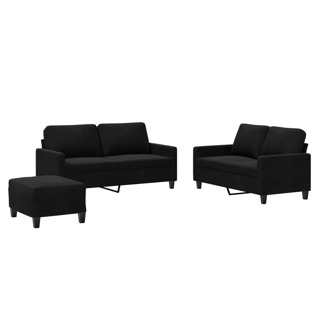 Ensemble de canapés 3 pcs avec coussins Noir Velours