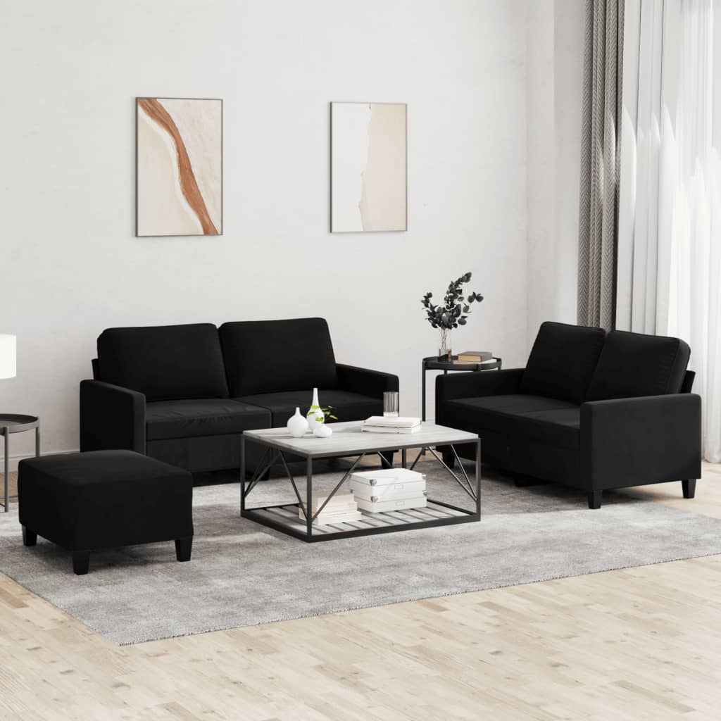 Ensemble de canapés 3 pcs avec coussins Noir Velours