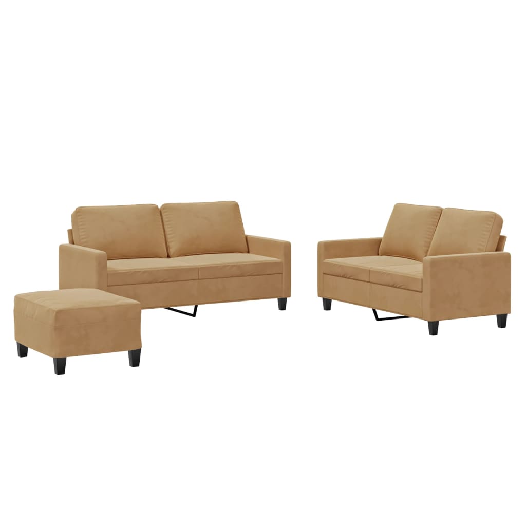 Ensemble de canapés 3 pcs avec coussins Marron Velours