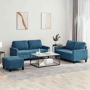 Ensemble de canapés 3 pcs avec coussins Bleu Velours