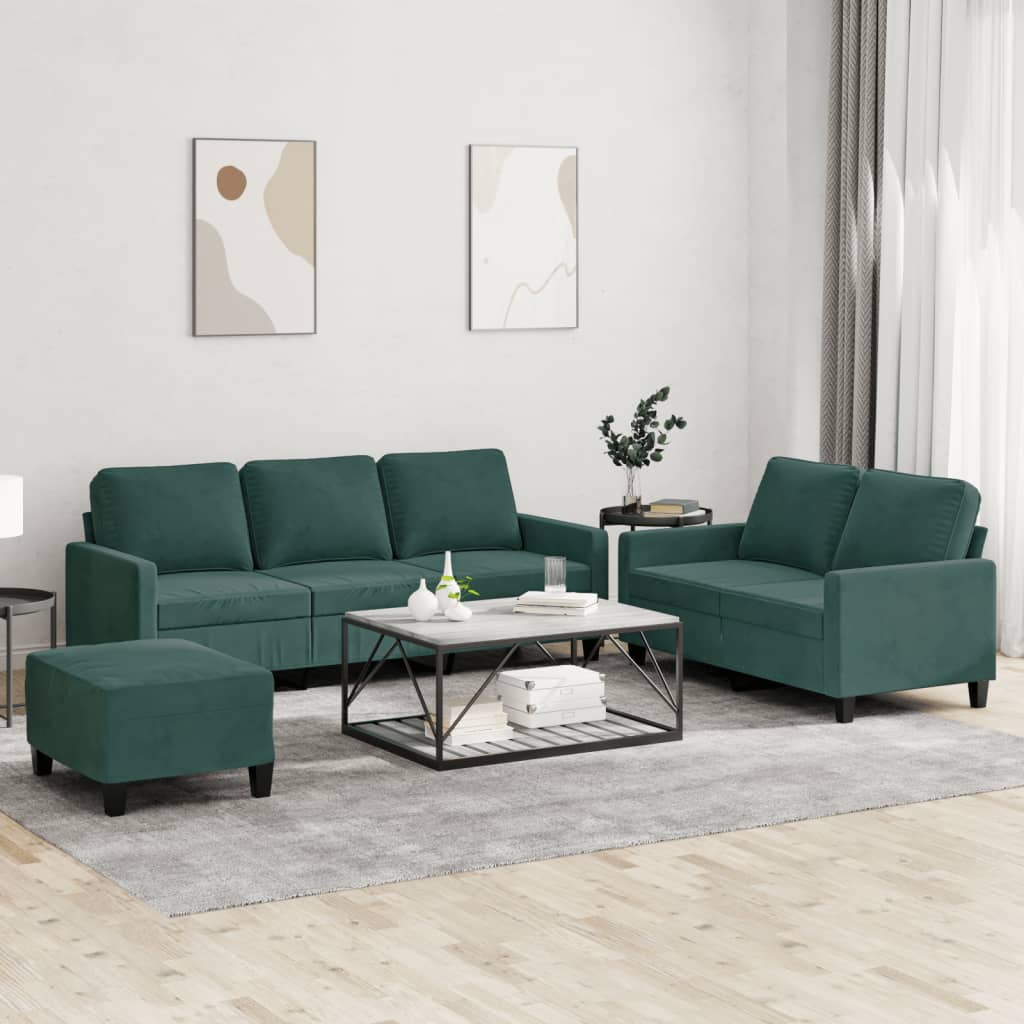 Ensemble de canapés 3 pcs avec coussins Vert foncé Velours