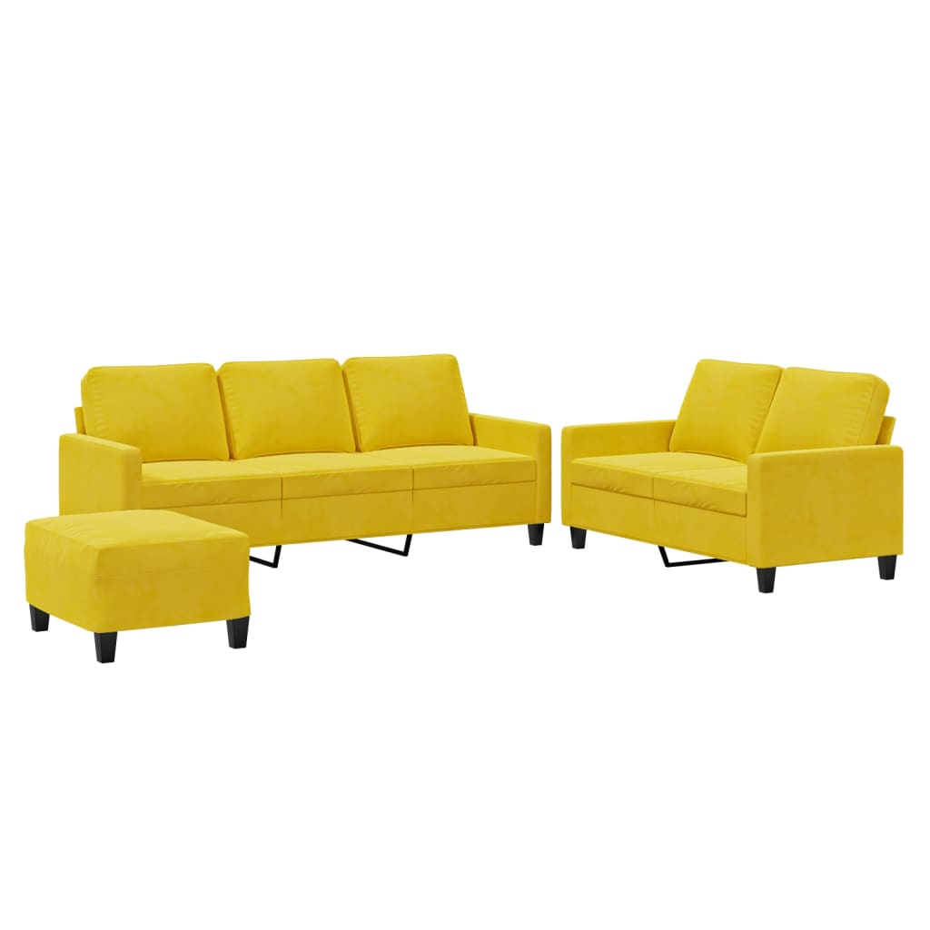 Ensemble de canapés 3 pcs avec coussins Jaune Velours