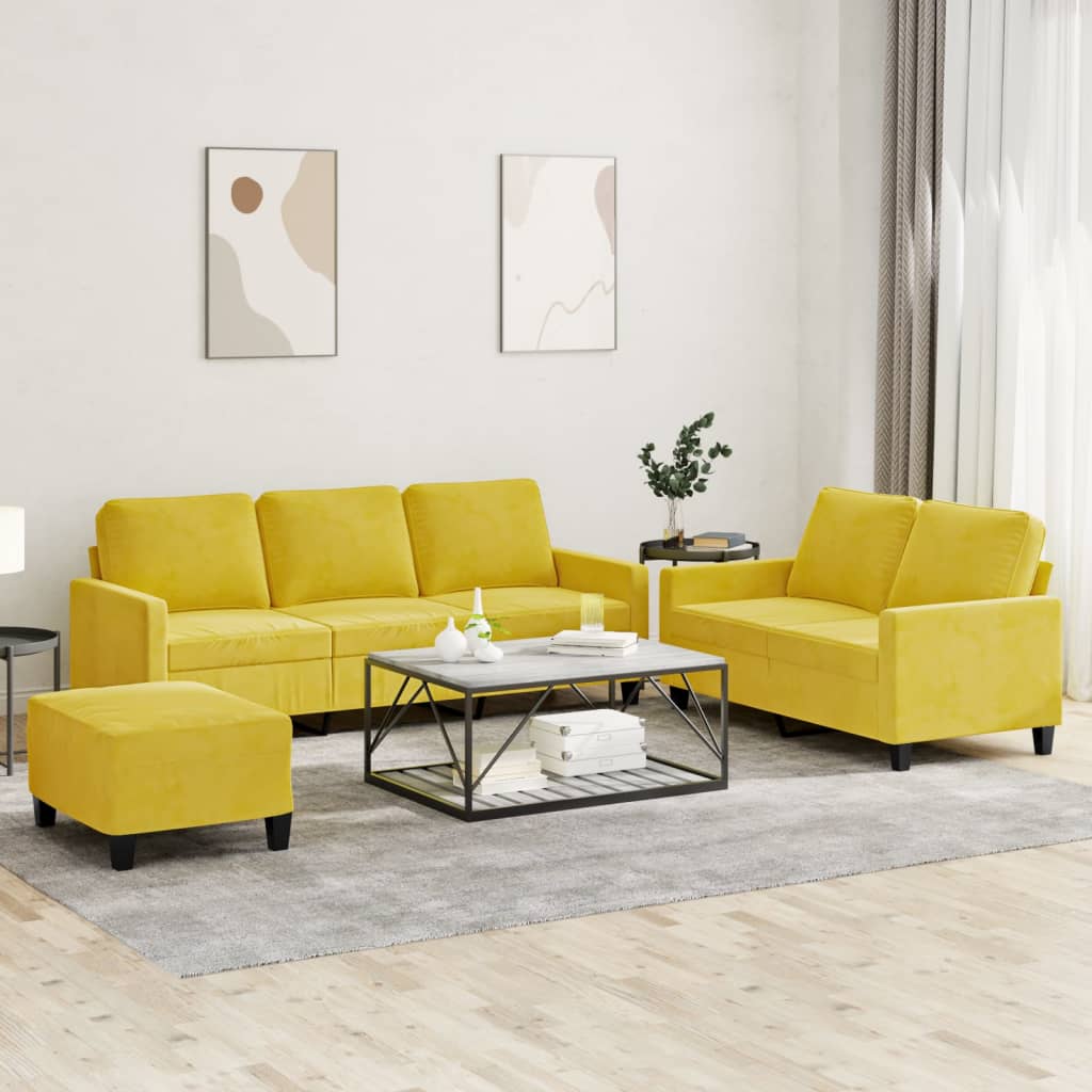 Ensemble de canapés 3 pcs avec coussins Jaune Velours