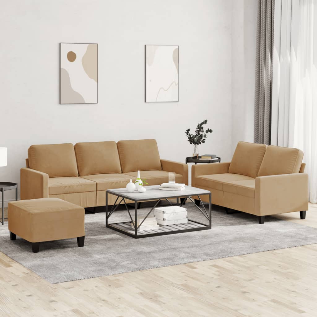 Ensemble de canapés 3 pcs avec coussins Marron Velours