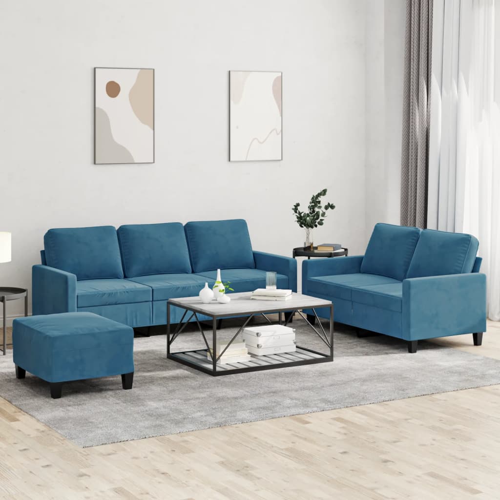Ensemble de canapés 3 pcs avec coussins Bleu Velours