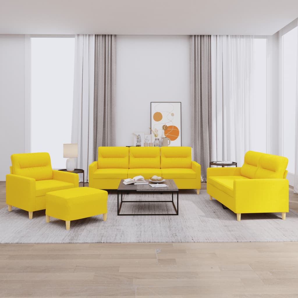 Ensemble de canapés 4 pcs avec coussins Jaune clair Tissu