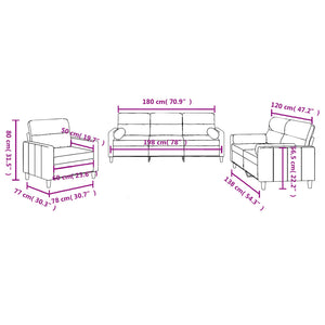 Ensemble de canapés 3 pcs avec coussins rouge bordeaux tissu