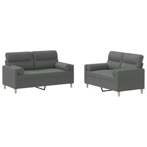 Ensemble de canapés 2 pcs coussins gris foncé tissu