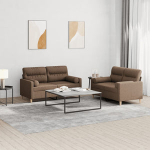 Ensemble de canapés 2 pcs avec coussins marron tissu