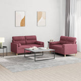 Ensemble de canapés 2 pcs avec coussins rouge bordeaux tissu