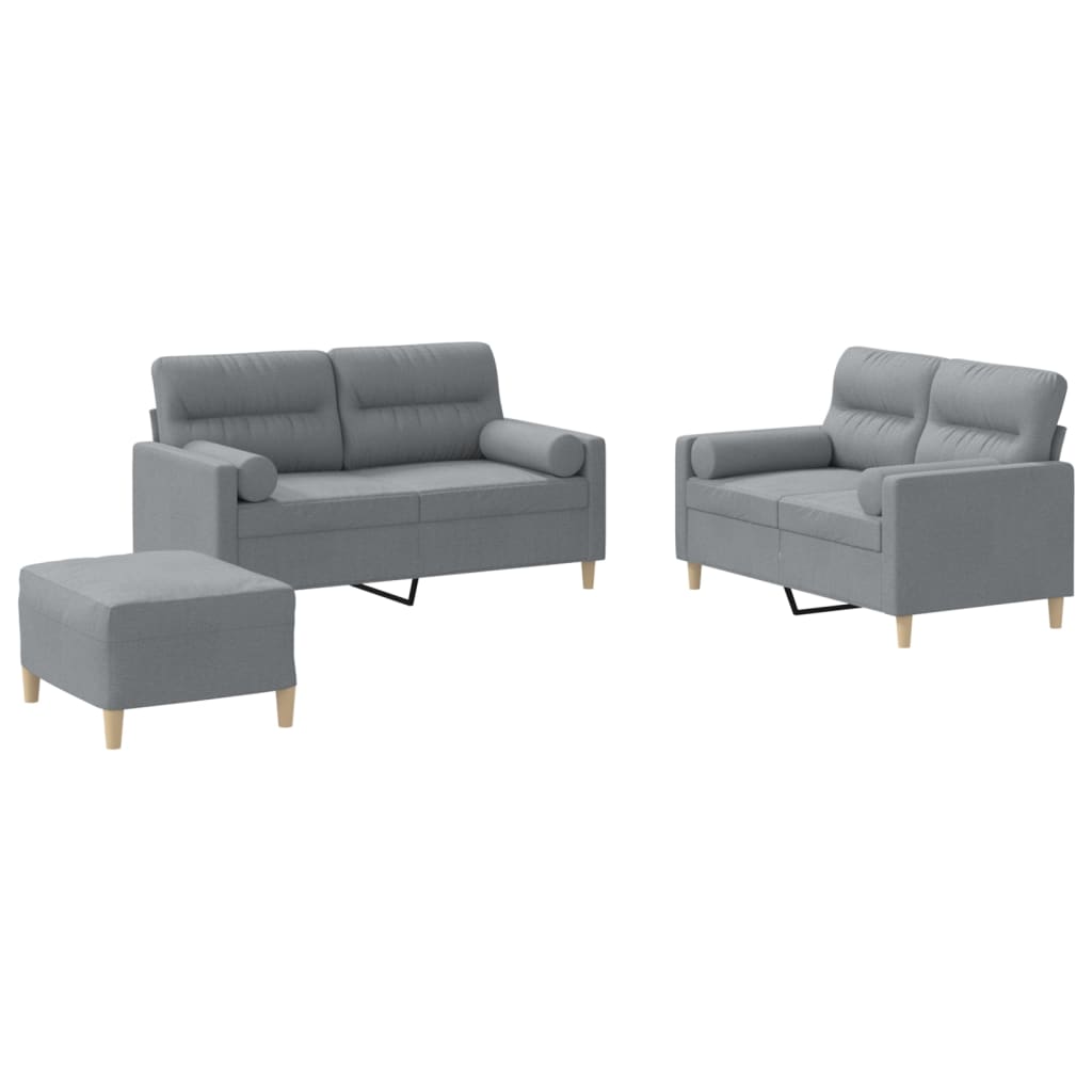 Ensemble de canapés 3 pcs coussins gris clair tissu