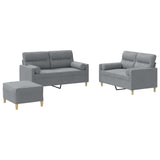 Ensemble de canapés 3 pcs coussins gris clair tissu